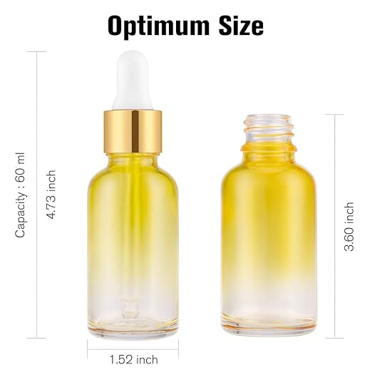 Eye Dropper Bottle 2 oz (63 Pack Rainbow Glass Bottles 60ml with Golden Caps, 2 Extra Eye Droppers, 120 Labels, 10 Funnel & Measured Pipettes)