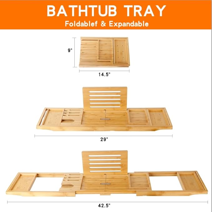 Bathtub Tray Table and Bath Pillow, Expandable and Foldable Bath Caddy Tray for Tub, Luxury Bathtub Accessories