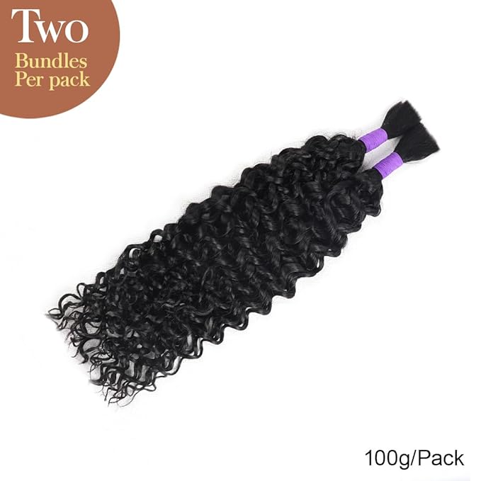 Human Braiding Hair Boho Hair For Braiding Water Wave Bulk Human Hair No Weft 100g (1Pack-2Bundles) 100% Human Hair Braiding Hair For Bohe Braids (16inch, Natural Black)