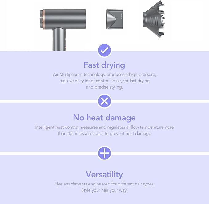 Professional Ionic Hair Dryer 1400W with Diffuser & Concentrator - 4 Speed/Heat Settings, Lightweight Fast Drying for Home Travel, Includes Brush Head & Replacement (120V 1.4kW)