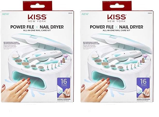 KISS Power File X Nail Dryer, All-in-One Nail Care Kit (2464N) (Pack of 2)