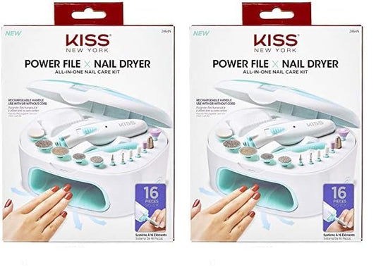 KISS Power File X Nail Dryer, All-in-One Nail Care Kit (2464N) (Pack of 2)