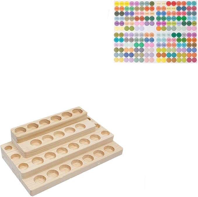 Pure Vie 4 Tier Essential Oil Bottles Wooden Storage Display Stand Travel Display Presentation Holder, Cosmetic Aromatherapy Organizer Rack Nail Polish Fragrance Container - Holds 30 Slots (15 ml)