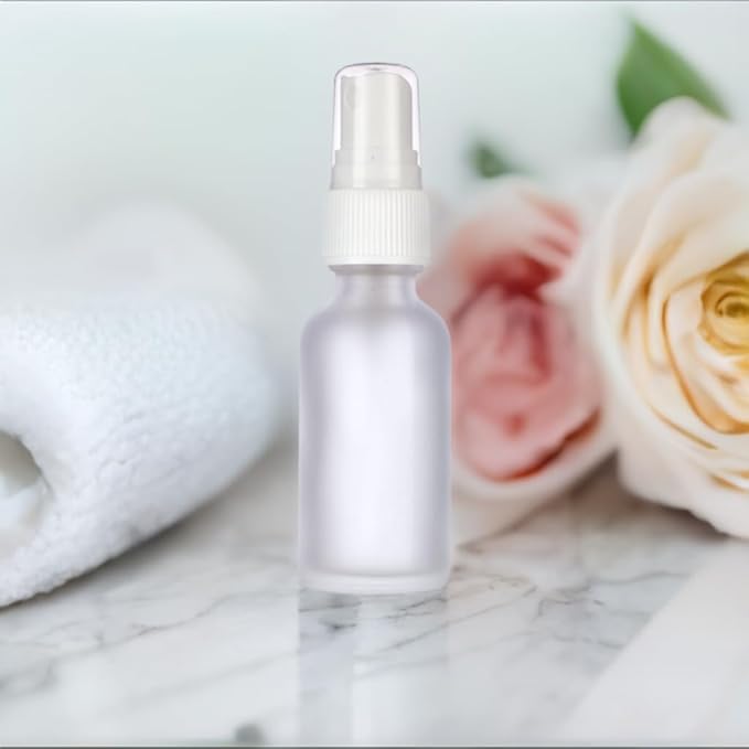 JUVITUS 2 oz Frosted Clear Glass Boston Round Bottle with White Fine Mist Spray (12 Pack)