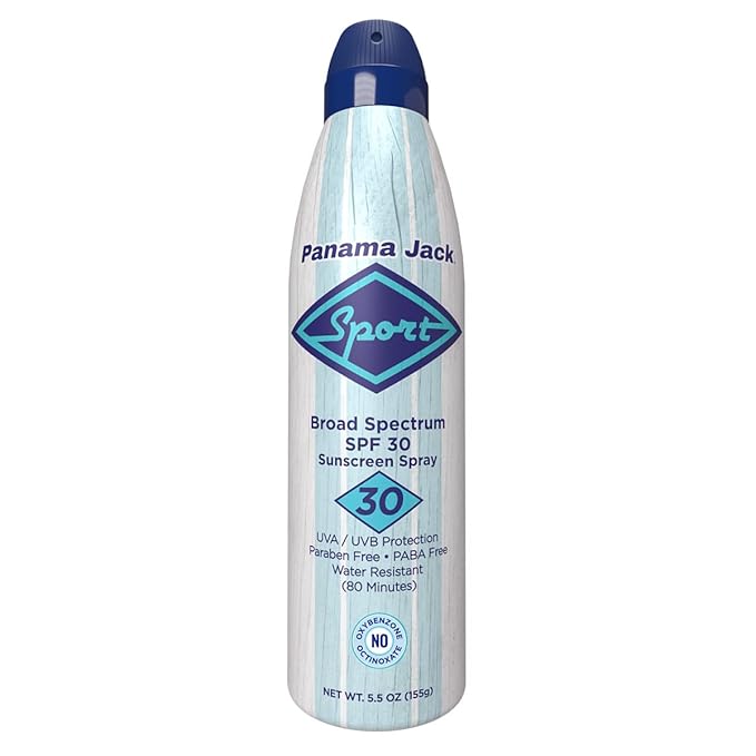 Panama Jack Sport Sunscreen Spray - SPF 30, Broad Spectrum UVA/UVB Protection, PABA, Paraben, Gluten & Cruelty Free, Water Resistant (80 Minutes), 5.5 OZ
