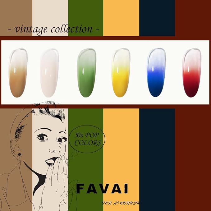 FAVAI 6 Colors Airbrush Gel Nail Polish Air Gel Set - Vintage Collection (#V) 6 * 15ml