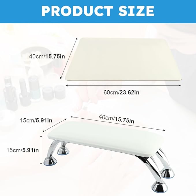 Nail Arm Rest and Polish Mat Set, Foldable PU Leather Hand Pillow, Manicure Table Mat, White