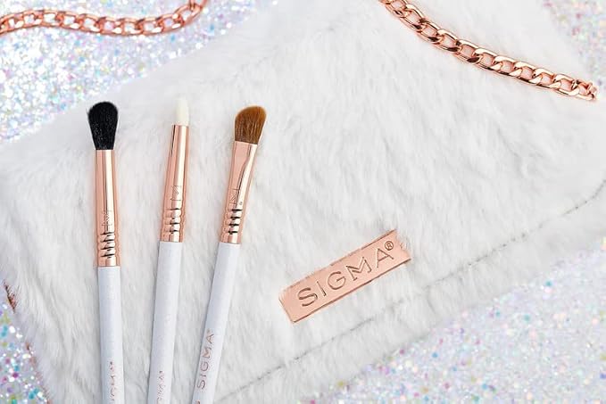 Sigma Beauty Magical Eye Makeup Brush Set – Set of 3 Eye Makeup Brushes, For Shading and Defining Eye Makeup, Includes Sleek Clutch-Style Small Makeup Bag (4 Pcs)