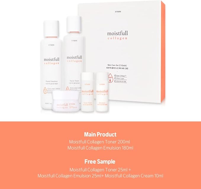 Etude Moistfull Collagen Skin Care Special Set | Limited Edition Super Deep Moisturizing Effect Facial Emulsion Toner | Korean Skin Care, Kbeauty, Perfect for Gift