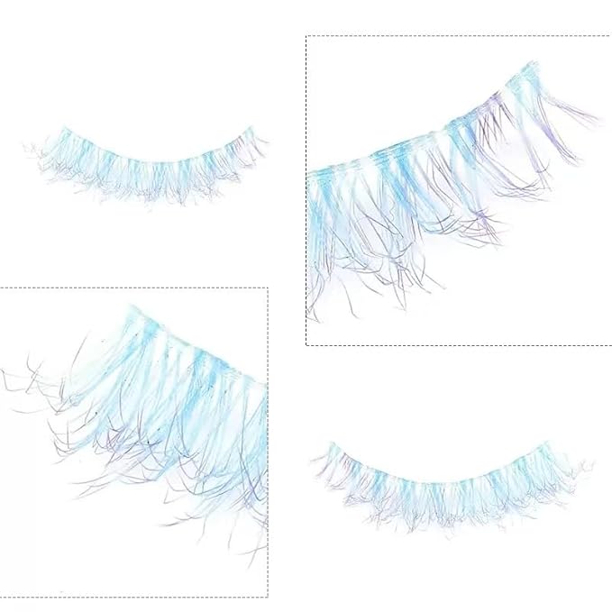 Sunniess Ombre Afro-Curl Colored Lashes Silk Protein Fluffy Wispy Volume Fake Short Lashes with Color for Daliy Halloweens Cosplay Party Stage Blue Purple Lashes Make up False Eyelashes 5 Pairs