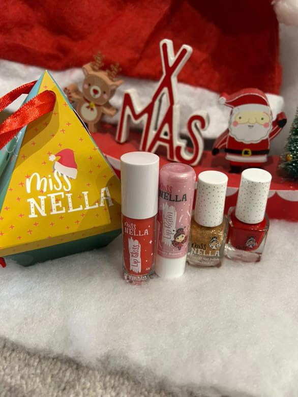 MISS NELLA Festive Dimond- Christmas Bauble Gift Set for Children, Nail Polish and Lip Gloss (2 nail polishes, 1 lip balm, 1 lip gloss, 3)