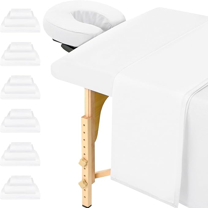 18Pcs 6 Sets Massage Table Sheets Set 3 Piece Set Includes Massage Bed Sheets, Massage Bed Cover Massage Face Rest Cover, Spa Bed Cover Massage Sheets Sets for Beauty Salon and Home Spa (White)