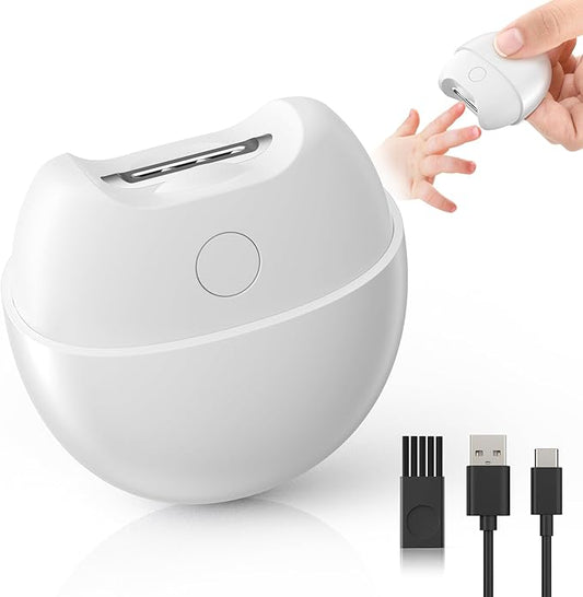 Electric Nail Clipper with USB Charging: Automatic Nail Clippers with Led Light - USB Rechargeable Safety Fingernail Trimmer for Baby Seniors Kids Adults (White, Medium)