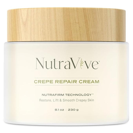 NutraVive Crepe Repair Cream – Anti-Aging Crepey Skin Treatment, 8.1 Oz – Restore, Lift, Tighten & Smooth Loose Skin – Collagen Boosting Body, Neck & Facial Repair Cream
