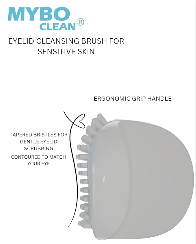 Mybo Clean Eyelid Cleansing Brush for Sensitive Skin (1 Pc) + Hydrating Lids and Lash Cleansing Gel (1Pc) + Travel Bag Ideal for Gentle Cleansing of the Eyelids On the Go