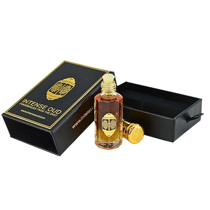 INTENSE OUD Nouf Arabian Perfume Oil for Men & Women, Long Lasting Alcohol-Free Concentrated Fragrance, 12ml (0.40 oz) in Black Gift Box, Lemon & Rosewood Notes