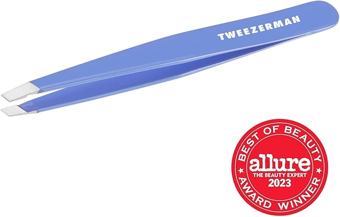 Tweezerman Stainless Steel Slant Tweezer - Eyebrow Tweezers for Women and Men (Lapis Blue)