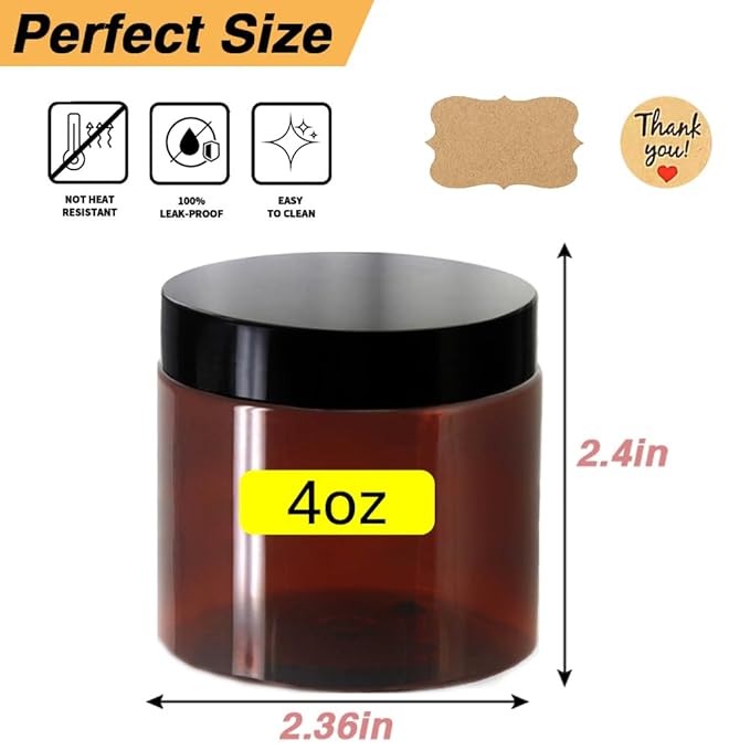 4 oz Plastic Containers with Lids 105pcs Amber Plastic Jars with Lids 4 Ounce Containers Travel Size Jars– Great for Lip Scrub, Body Butters, Cream, Slime, Craft Storage