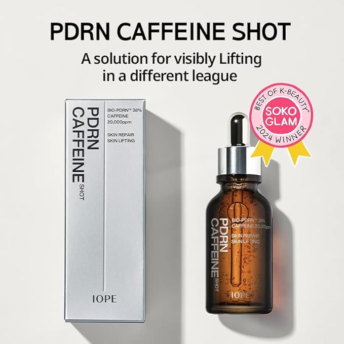 IOPE BIO-PDRN Caffeine Shot Serum | 38% 𝑷𝒍𝒂𝒏𝒕-𝒃𝒂𝒔𝒆𝒅 Vegan PDRN & 20,000ppm Caffeine & Niacinamide in a Bottle, Plumping Skin, Intense Lifting and Firming, Korean Skincare, 1.01 Fl Oz