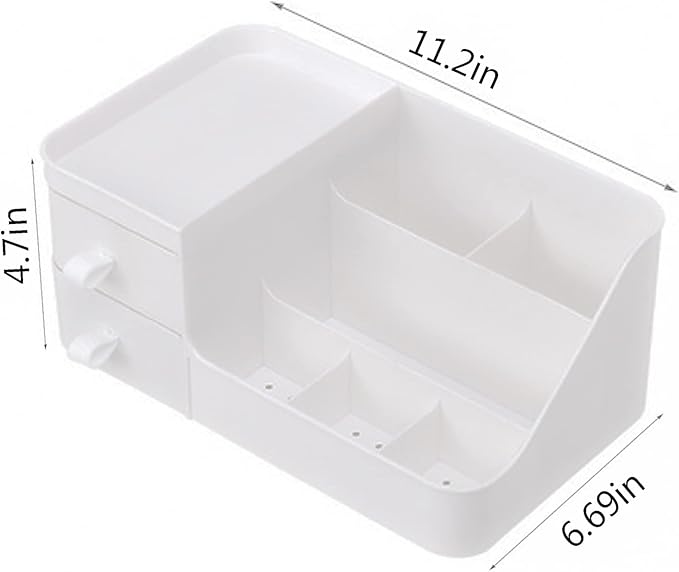 skin care organizer,Makeup Desk Organizer With Drawers,Countertop Organizer for Cosmetics,Vanity brush with Holder for Lipstick, Brushes, Eyeshadow, and Desktop (polar white)