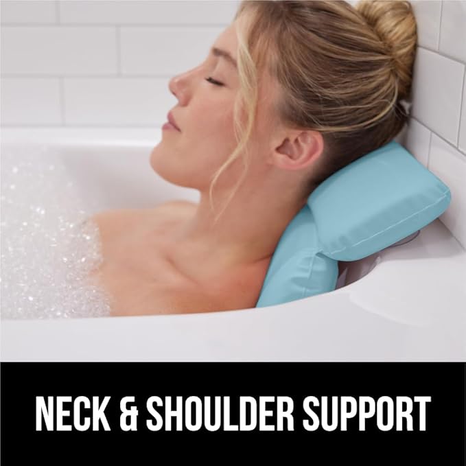 GORILLA GRIP Bath Pillow for Tub, Improved Suction Cups, Luxury Bathtub Pillows, Headrest for Neck and Back Support, Relaxing Home Spa, Hot Tubs and Bathroom Essentials, Gifts for Women, 2 Panel Blue