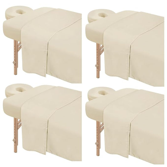 4 Sets Premium Microfiber Massage Table Sheets Set 3 Piece Set Includes Massage Table Cover Fitted Sheet and Fitted Face Rest Cover, Beige