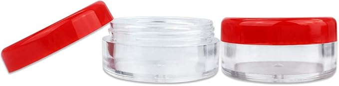 Beauticom (Quantity: 50 Pieces) 5G/5ML Round Clear Jars with RED Lids for Scrubs, Oils, Toner, Salves, Creams, Lotions, Makeup Samples, Lip Balms