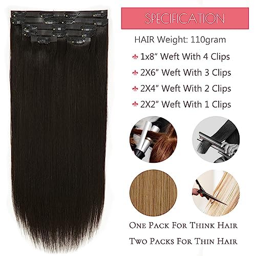 Loxxy Seamless Clip in Hair Extensions Real Human Hair Natural Black Extensions Hair Clip in Skin Weft 7Pcs 110G Invisible Seamless Extensions Clip in Human Hair For Women 20Inch #1B