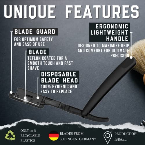 Professional Disposable Straight Razors for Men - Blade Holder with 100 Stainless Steel Razor Blade Heads - Features a Safety Lock & Blade Guard for Barbers, Shaving, and Grooming by Better Barber