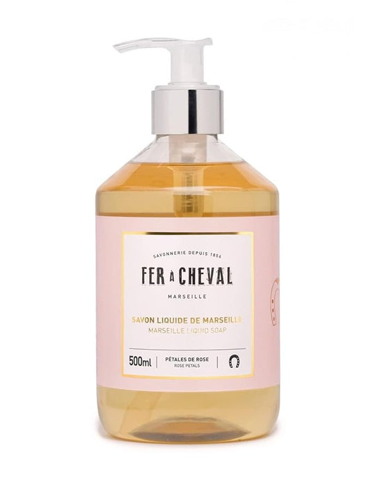 Fer à Cheval Marseille Liquid Soap, French Savon Liquide De Marseille, Luxury Rose Scented Liquid Marseille Soap, Rose Petals, 500ml/16.9fl oz