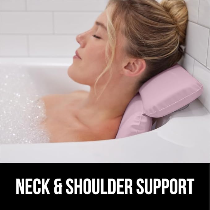 GORILLA GRIP Bath Pillow for Tub, Improved Suction Cups, Luxury Bathtub Pillows, Headrest for Neck and Back Support, Relaxing Home Spa, Hot Tubs and Bathroom Essentials, Gifts for Women, 2 Panel Pink