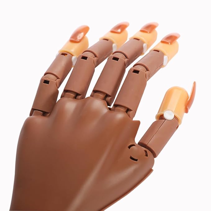 Practice Hand For Acrylic Nails Adjustable Flexible Nail Practice Hands Training Movable Nail Manicure Hand with 300 Nail Tips and 1pc File 1pc Brush 1 pc Nail Buffer and 1 pc Clipper