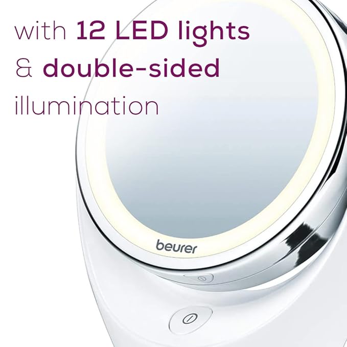 Beurer 5x Magnifying Double-Sided Cosmetic Vanity Makeup Mirror Illuminated | LED Lights | 360° Degree Swivel Rotation| Cordless | BS49