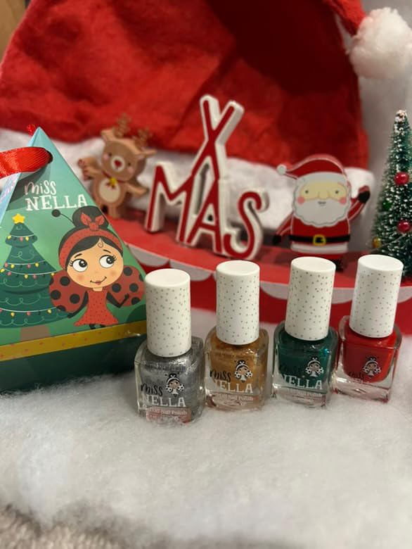 MISS NELLA Festive Dimond- Christmas Bauble Gift Set for Children, Nail Polish and Lip Gloss (4 polish, 4)