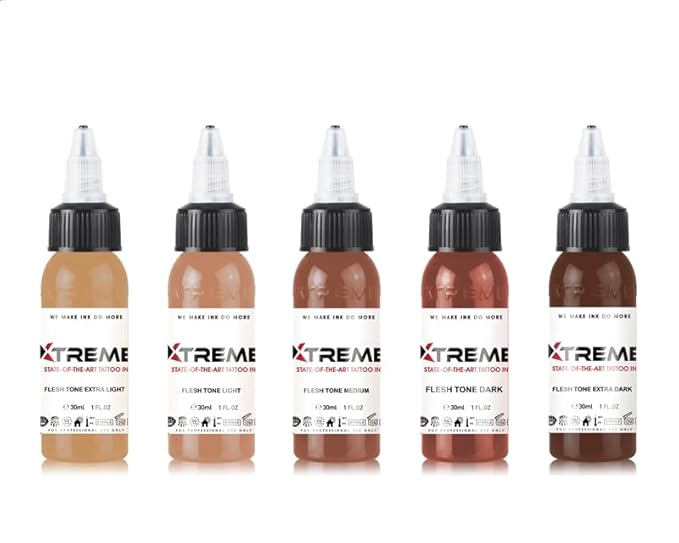 Xtreme Inks Flesh Tone Set, Unlock Realistic Skin Colors, Expertly Crafted Collection for Lifelike Tattoo Artistry, Perfect Blend of Hues, Expertly Formulated (1/2 oz)