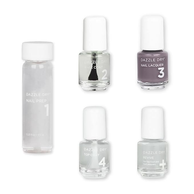 Dazzle Dry Mini Kit 4 Step System - Anticipation, an opaque dark slate gray with purple undertones. Full coverage cream. (5 Piece Kit / 5 Manicures)