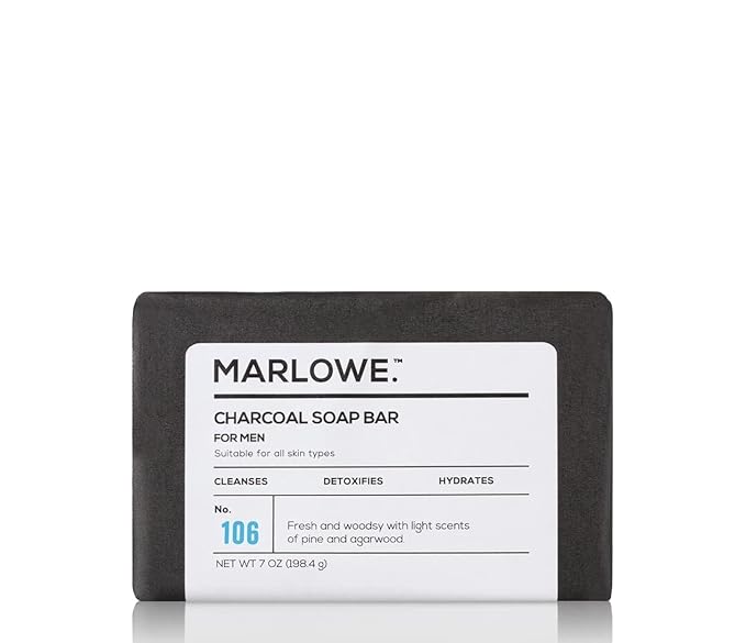 No. 106 Charcoal Soap 7 oz, Body Bar Soap for Men, Cleansing, Purifying & Hydrating with Natural Extracts, Shea Butter, Olive Oil & Green Tea Extracts, Fresh Woodsy Scent