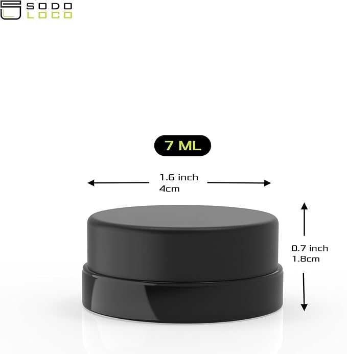 (90 Pack) 7ml Low Profile Thick Black Glass Jars with Black Lids - Airtight Containers for Oil, Lip Balm, Wax, Cosmetics