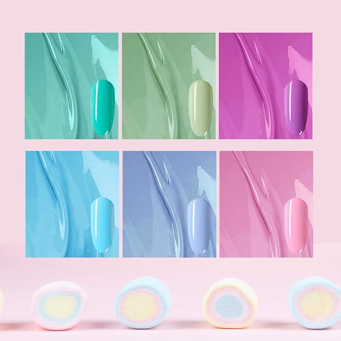 Bluedee Gel Nail Polish-Gel Nail Polish Kit,UV Soak-off Nail Gel Home DIY Manicure,6Pcs/Set Summer Series Mint-Green Light-Purple Baby-Blue Light-Pink,Gel Nail Kit for Starter