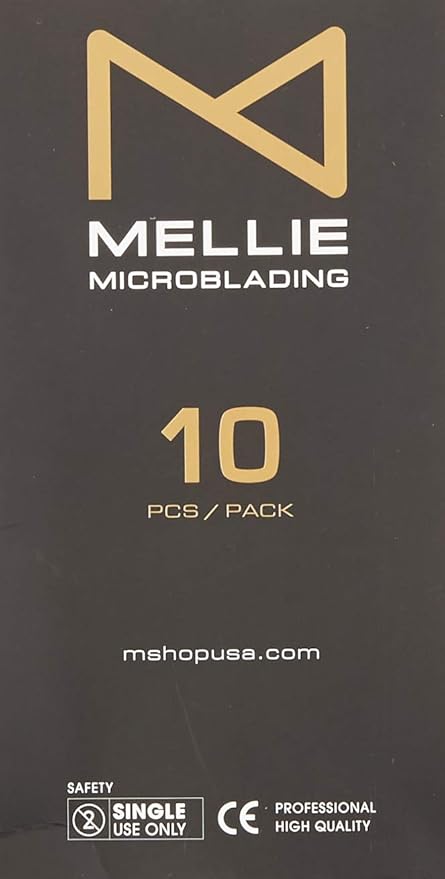 M PACK Of 10 Mellie's Signature Microblading Disposable Pen - U SHAPE .18mm - Sterile - Sharp Blade & Non Slip Grip With Pigment Sponge - 18U Microblading Needles