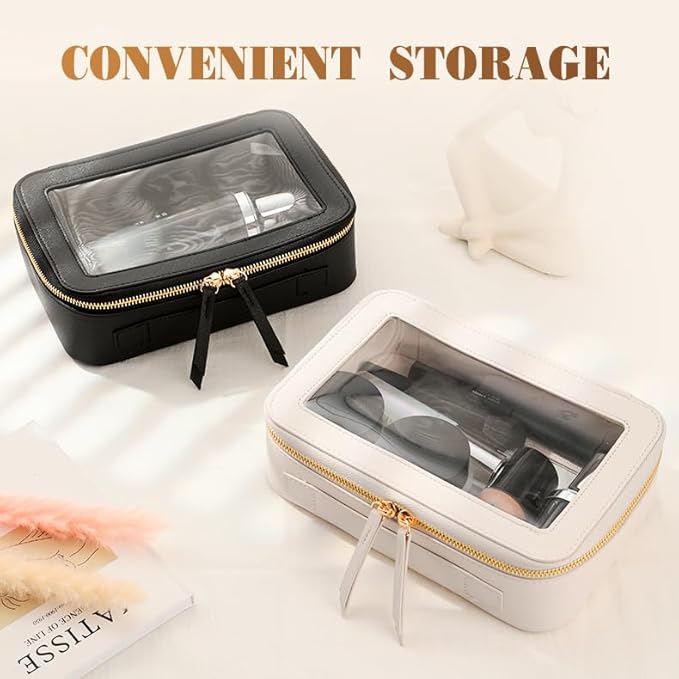 Clear Makeup Bags TSA Approved Toiletry Bag Handle Large Opening,Clear Toiletry Bags for Carry-on Traveling Travel Car Accessories Essentials Organziation Storage for Women Girls(Off White, Middle)