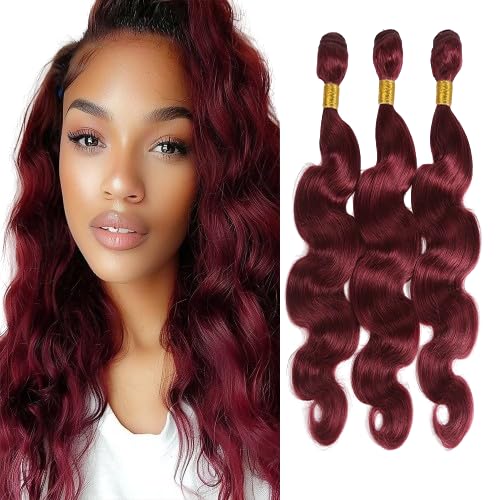 Burgundy Body Wave Bundles Human Hair Color 99j Body Wave Bundles Weave Extensions Brazilian Human Hair Wet and Wavy Soft Silky for Black Women 16 18 20 Inch
