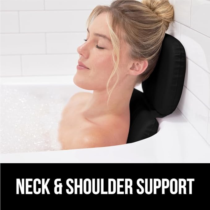 GORILLA GRIP Bath Pillow for Tub, Improved Suction Cups, Luxury Bathtub Pillows, Headrest for Neck and Back Support, Relaxing Home Spa, Hot Tubs and Bathroom Essentials, Gifts for Women, 3 Panel Black