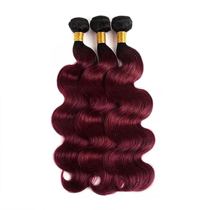 Ombre 99J Bundles 1B99j Human Hair Body Wave Bundles Black to Burgundy Body Wave Bundles two tone Brazilian Human Hair Weave Wet and Wavy for Woman 14 16 18 Inch