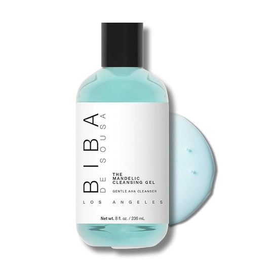 BIBA DE SOUSA The Mandelic Cleansing Gel - Gentle, Sulfate-Free Foaming AHA and Mandelic Acid Skin Cleanser- Antioxidant Botanical Blend - For All Skin Types (8oz)