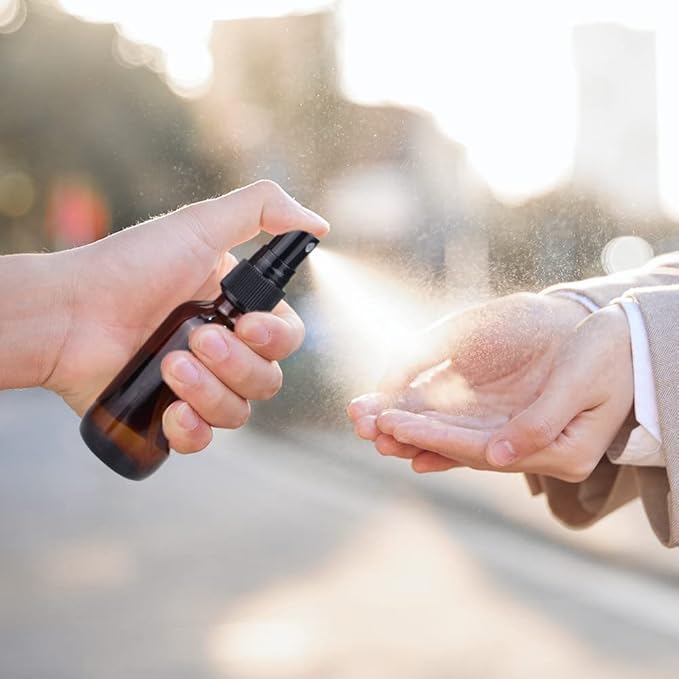 Wedama Spray Bottle, 2 oz Fine Mist Glass Spray Bottle, Little Refillable Liquid Containers for Watering Flowers Cleaning (24 Pack, Amber)