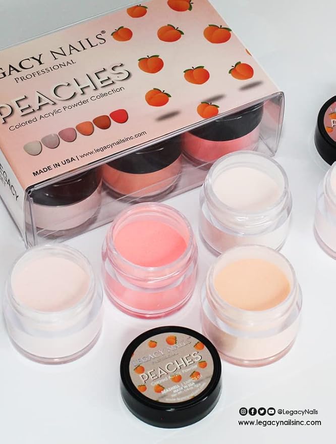 Legacy Nails Acrylic Powder Collection - PEACHES COLLECTION - 6 Colors Inspired by Wings - Professional DIY Nail Art Set for Dip & Acrylic Extensions