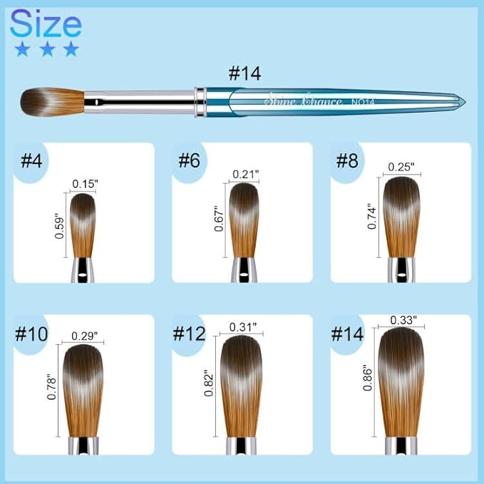 6 Pcs Acrylic Nail Brushes Set, Kolinsky Hair Nail Art Brushes, Art Design & Polish Mistake Cleaning Manicure Tools for Women (Sizes 4, 6, 8, 10, 12, 14)