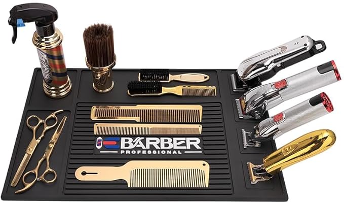 Magnetic Barber Mat for Station Barber Organizer Mat for Clipper Salon Station Tools with 4 Slots for Clippers Salon Barbershop Work Station Pads Anti Slip(4 Slots)