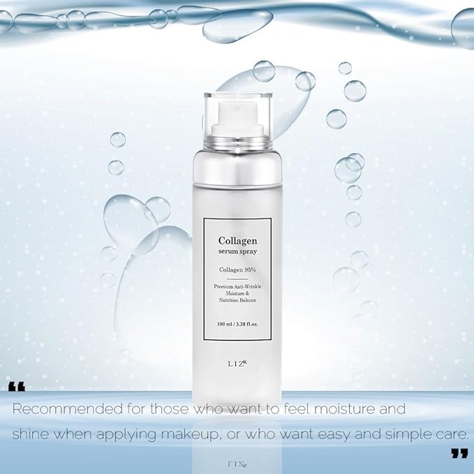 LIZK Collagen Serum Spray for Face 100ml (3.38 fl.oz) Glass Skin, Collagen extract 95%,easy to use, sparying at last step in skincare,body care, moisture mist, korea cosmetics